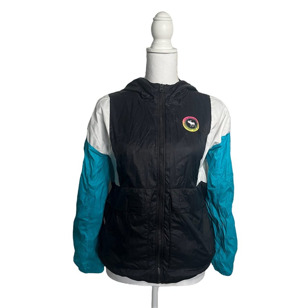 Abercrombie Kids Blue, White, and Black Raincoat/Jacket